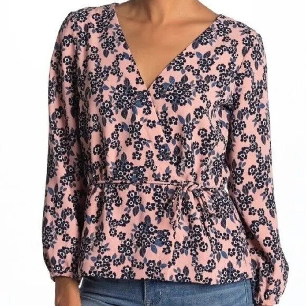 J.Crew‎ Blush Pink Bouquet Drapey Long-Sleeve Top - Size 6, Like New